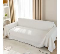 LHGOGO Manta grande para sofá de 3 plazas, tejido de punto gofre, con borlas, reversible, versátil, para sofás, mantas grandes para sofás, sofá, cama y sillón, 180 x 300 cm, color blanco