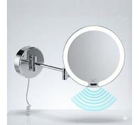 Libaro Vittoria Espejo de Aumento de Pared con LED - Espejo de Maquillaje Redondo 7X con Sensor y Atenuador - Brazo Extensible en Metal Cromado, Cable Blanco