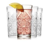 Libbey Hobstar - Juego de 4 vasos enfriadores de vidrio cortado, vasos texturizados Hi-Ball, juego de vasos de cóctel de 16 onzas para refrescos, bebidas mixtas