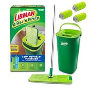 Libman Rinse 'n Wring Mop and Bucket System | Mopa de Microfibra para Suelos | Limpiador de Pisos de Madera Dura | Mopa húmeda y Seca | Cámaras de Agua Limpia y Sucia | Cuchillas eléctricas | 4