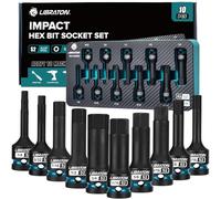 LIBRATON 10 Piezas Juego de Llaves de Vaso Hexagonales y Torx Impacto 1/2" | Acero S2 (SAE H1/4-H3/4), Para Llaves de Impacto, Reparación de Automóviles, Almacenamiento XPE