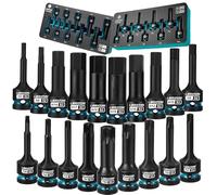 LIBRATON 19 Piezas Juego de Llaves de Vaso Hexagonales y Torx Impacto 1/2" | Acero S2 (H5-H19 + T30-T80) Para Llaves de Impacto, Reparación de Automóviles, Almacenamiento XPE