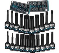 LIBRATON 20 piezas Juego de Llaves de Vaso Hexagonales y Torx Impacto 1/2" | Acero S2, Métricas y SAE (H5-H19 y H1/4-H3/4), Para Llaves de Impacto, Reparación de Automóviles, Almacenamiento XPE