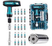 LIBRATON 24PCS Juego de Destornilladores con Llave de Carraca en T | Enchufe Universal, Set de Puntas Multiusos, Mango de Carraca Magnético, Adaptador, Bricolaje y Reparación de Automóviles