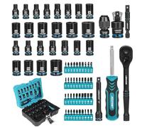 LIBRATON 71PCs Juego de Llaves de Vaso y Puntas 1/4", Completo en Dados | Puntas SAE y Métrico, con Carraca de 90 Dientes y Mango Giratorio, para Taladro y Llave de Impacto, Kit de Reparación Auto