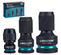 LIBRATON, adaptador cuadrado/hexagonal, para vasos de 1/2", 3/8" y 1/4"
