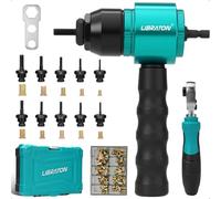 LIBRATON Adaptador Remachadora Tuercas Eléctrica Taladro y Juego Llave Vaso | Kit Eléctrico/Manual 10 Mandriles(M3 to M8, 6-32 to 1/4-20), 100 Tuercas, Cambio Rápido, para DIY y Reparación, Maletín