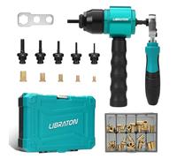 LIBRATON Adaptador Remachadora Tuercas Eléctrica Taladro y Juego Llave Vaso | Kit Eléctrico/Manual 5 Mandriles M3-M8, 50 Tuercas Métricas, Cambio Rápido, para DIY y Reparación Auto con Maletín
