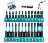 LIBRATON Juego de 25 Puntas de Torx Seguridad, Estrellas Antimanipulación | para Impacto, Puntas de Destornillador en S2 con Punta Magnética (2.5cm et 5.1cm), Incluye Portapuntas Magnético y Caja