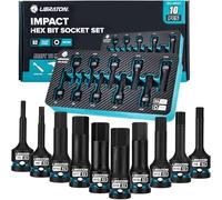 LIBRATON Juego de brocas hexagonales de impacto, 1/2" Dr, acero S2, 10PCS | alta torsión (métrica H5-H19) para mecánicos profesionales y reparación automotriz (estuche de almacenamiento XPE)