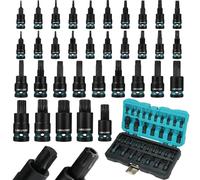 LIBRATON Juego de Llaves de Vaso de Impacto con Puntas Torx 34 Piezas | Vasos E-Torx de Seguridad, 1/4", 3/8" y 1/2", T6-T70 y TT6-TT70, Acero S2 con Estuche, Juego de Herramientas para Mecánica