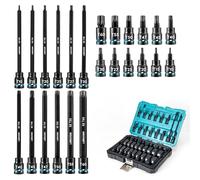 LIBRATON Juego de Llaves de Vaso de Impacto con Puntas Torx de 3/8" | Llaves de Vaso Extralargos, Acero S2, Juego de 24 de Vasos de Impacto Torx, T10-T60, Puntas de Largo de 2in&6in, con Caja
