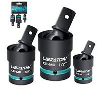 LIBRATON Junta Giratoria de Impacto, 3 Piezas Zócalo Giratoria Universal | U-Joint Drive, Acero Cr-Mo, Diseño de Resorte de Bola, 1/4", 3/8", 1/2" Drive