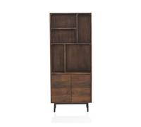 Librería 2 puertas madera maciza de mango lisa, patas metálicas