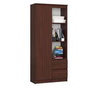 Librería akord r11 wenge 80 cm 1 puerta 2 cajones frente en color wenge 7 estantes 80x35x180 cm
