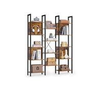Librería con 14 Estantes Marco de Metal 24 x 128 x 166 cm Marrón Rústico y Negro Tinta
