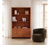 Librería de 2 puertas de madera de acacia con 3 estantes, 127 cm