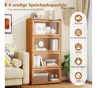 Librería de 4 estantes con puertas de acrílico, vitrina de bambú, 69 x 34 x 140 cm, color natural