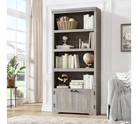 Librería de 5 estantes con 2 puertas - Estantes antideslizantes ajustables, mueble alto para la oficina en casa, el salón o el estudio - Acabado gris Carlo con veteado a mano, tiradores negros