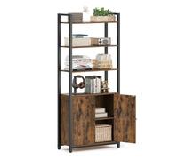 VASAGLE Librería de 6 Niveles, Estantería Vertical con Puerta, Marco de Metal, Estantes Ajustables, 24 x 60 x 159,5 cm, para Salón, Dormitorio, Marrón Rústico y Negro Tinta LLS133K01