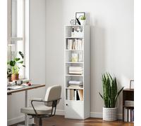Librería de 7 Niveles Estantería para Libros Moderna con Estantes Abiertos y Puerta 40x30x180 cm Blanco BLANCO