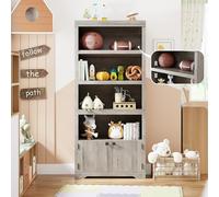 Librería de estilo rústico de 5 estantes con 2 puertas - Estantes antideslizantes ajustables, almacenamiento alto para oficina en casa, salón o estudio - Negro en relieve, tirador negro, tamaño: 800 d