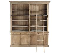 Librería de madera pino reciclada, 4 puertas, 2 cajones y escalera Estilo clásico