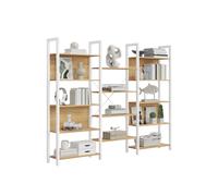 Librería Estantería de Almacenamiento con Estantes Marco de Metal Roble Dorado y Blanco Mate