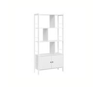 VASAGLE Biblioteca, Librería de 4 Niveles, Estantería con Puertas, Armario de Libros, Estilo Moderno, Marco de Acero, para Salón, Estudio, Oficina, Cocina, Blanco Arce y Blanco Nube LBC022W44