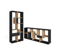 Librería estantería, estanteria libros de pared, 67x31x162cm, con almacenaje, estilo moderno, negro y roble