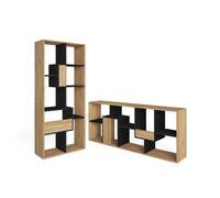Librería estantería, estanteria libros de pared, 67x31x162cm, con almacenaje, estilo moderno, roble y negro