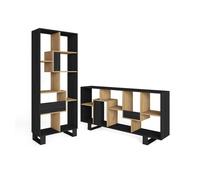 Librería estantería, estanteria libros de pared, 67x31x174cm, diseño industrial, estilo moderno, negro y roble