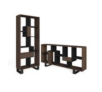 Librería estantería, estanteria libros de pared, 67x31x174cm, diseño industrial, estilo moderno, roble oscuro y negro