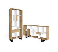 Librería estantería, estanteria libros de pared, 67x31x174cm, diseño industrial, estilo moderno, roble y blanco