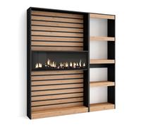 Librería estantería Skraut Home, 170x186x25cm, Chimenea eléctrica XXL efecto fuego 3d, Varios colores disponibles Oak/black - a