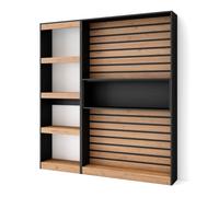 Skraut Home, Librería estantería, Estanteria libros de pared, 170x186x25cm, Salón, Comedor, Con Almacenaje Oak/black - b