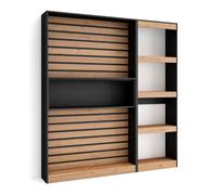 Skraut Home, Librería estantería, Estanteria libros de pared, 170x186x25cm, Salón, Comedor, Con Almacenaje Oak/black - a