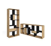 Librería estantería Skraut Home, Estanteria libros de pared, 67x31x162cm, Con Almacenaje, Estilo Moderno, Roble y negro Oak and black