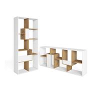 Librería estantería Skraut Home, Estanteria libros de pared, 67x31x162cm, Con Almacenaje, Estilo Moderno, Blanco y roble White and oak