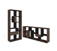 Librería estantería Skraut Home, Estanteria libros de pared, 67x31x162cm, Con Almacenaje, Estilo Moderno, Roble oscuro y Negro Dark oak and black