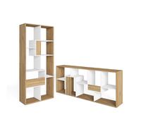 Librería estantería Skraut Home, Estanteria libros de pared, 67x31x162cm, Con Almacenaje, Estilo Moderno, Roble y blanco Oak and white