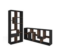 Librería estantería Skraut Home, Estanteria libros de pared, 67x31x162cm, Con Almacenaje, Estilo Moderno, Negro y Roble oscuro Black and dark oak