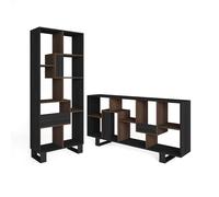 Librería estantería Skraut Home, Estanteria libros de pared, 67x31x174cm, Diseño industrial, Estilo Moderno, Negro y Roble oscuro Black and dark oak