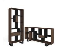 Librería estantería Skraut Home, Estanteria libros de pared, 67x31x174cm, Diseño industrial, Estilo Moderno, Roble oscuro y Negro Dark oak and black