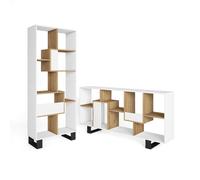 Librería estantería Skraut Home, Estanteria libros de pared, 67x31x174cm, Diseño industrial, Estilo Moderno, Blanco y roble White and oak