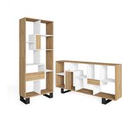 Librería estantería Skraut Home, Estanteria libros de pared, 67x31x174cm, Diseño industrial, Estilo Moderno, Roble y blanco Oak and white