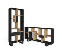 Skraut Home, Librería estantería, Estanteria libros de pared, 67x31x174cm, Diseño industrial, Estilo Moderno, Negro y roble Black and oak