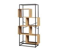 [en.casa] Librería de Salón Rennebu Estantería con 4 Compartimentos Abiertos para Despacho Oficina Sala de Estar Acero Aglomerado 160 x 80 x 33cm - Negro/Roble