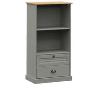 Librería Vigo 60 x 35 x 114,5 cm de madera maciza de pino gris | 2 compartimentos, 2 cajones, pomos de metal, acabado encerado, diseño de ventilación, fijación a la pared
