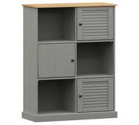 Librería Vigo 90 x 35 x 114,5 cm de madera maciza de pino gris | 6 compartimentos, pomos de metal, acabado encerado, madera multicapa, diseño de ventilación, fijación a la pared